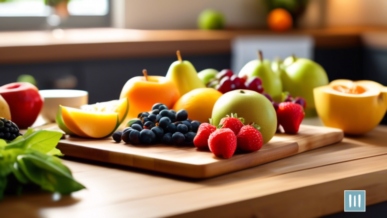 Vibrant assortment of fresh fruits, vegetables, lean proteins, and whole grains on a wooden cutting board, creating a balanced meal for clean eating meal plans and optimal health