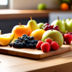 Vibrant assortment of fresh fruits, vegetables, lean proteins, and whole grains on a wooden cutting board, creating a balanced meal for clean eating meal plans and optimal health