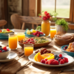 Delicious and Nutritious Easy Paleo Breakfast Recipes: A vibrant photo of a rustic wooden table filled with a colorful assortment of freshly prepared Paleo breakfast dishes, illuminated by soft morning sunlight.