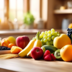 Colorful fruits, vegetables, and whole grains arranged on a brightly lit kitchen table for balanced meal planning and family-friendly recipes