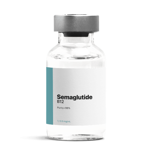 Image of a bottle of injectable Semaglutide, an effective solution for weight loss, offered by Minimal.