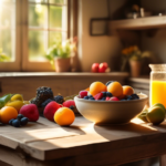 Alt text: A sunlit kitchen with a bowl of vibrant fruits on a rustic wooden table, symbolizing the potential of intermittent fasting for weight loss.