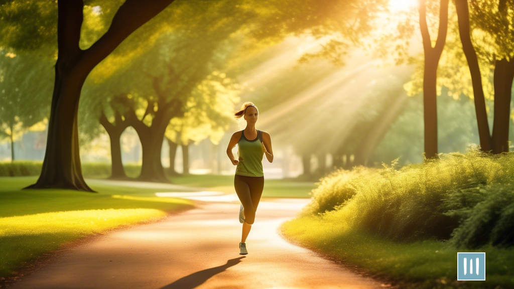 Alt Text: A jogger stretching in a sunlit park, surrounded by vibrant green trees, symbolizing the harmonious link between intermittent fasting and exercise.