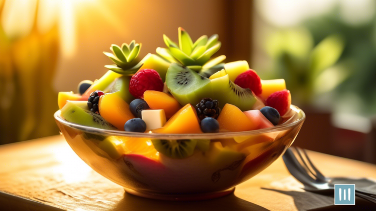 Delicious and Nutritious Fruit Salad Glistening in Golden Sunlight - Perfect Visual Representation of Intermittent Fasting for Weight Loss