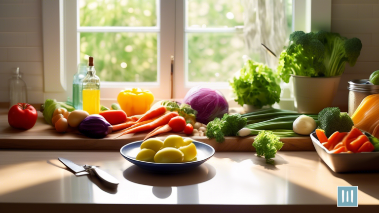 Alt Text: A sunlit kitchen flooded with natural light, showcasing a plate of vibrant vegetables, a glass of refreshing water, and a gleaming stainless-steel knife, representing the connection between the keto diet and unlocking mental clarity.