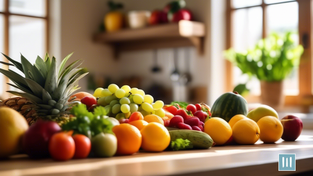 Balanced meal planning essentials on a busy schedule - fresh fruits, vegetables, lean proteins, and whole grains on a kitchen counter in bright natural light