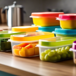 Colorful and nutritious ingredients displayed in various meal prep containers on a kitchen counter with bright natural light.