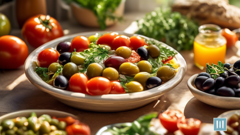 Delicious and Nutritious Mediterranean-inspired Meal with Fresh Tomatoes, Greens, and Olives - Experience the Health and Vitality of the Mediterranean Diet