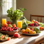 Alt Text: A sun-kissed dining table filled with a vibrant array of fresh fruits and vegetables, bathed in soft natural light, promoting mindful eating for successful weight loss.