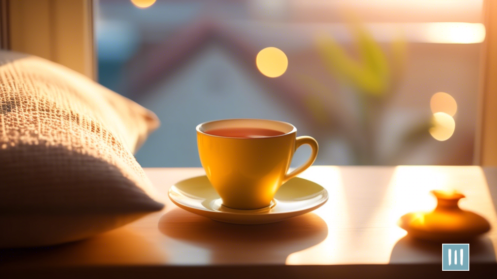 Morning meditation by a sunlit window with a cozy cushion and cup of tea, embodying mindfulness in daily life