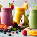 Delicious and Nutritious Paleo Breakfast Smoothie Recipes: A colorful assortment of vibrant fruits and lush greens in clear glass, bathed in bright natural light.