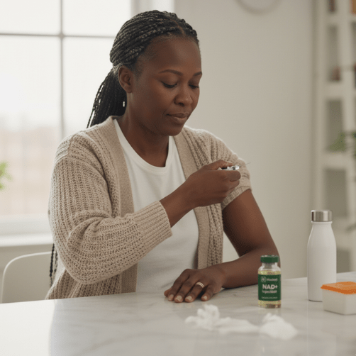 woman administering nad injection