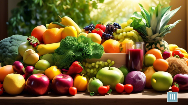 alt=A vibrant photo of a colorful array of fresh fruits and vegetables, bathed in golden sunlight. This image exemplifies the abundance and vitality of plant-based nutrition, highlighting its profound impact on overall health.