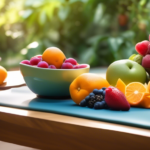 Scientific Approaches to Weight Loss: Inspiring Holistic Journey with Yoga Mat and Colorful Fruits in Serene Garden