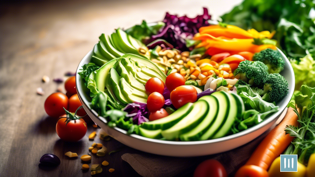 Vibrant vegan salad bowl with nutrient-rich veggies, perfect for effective weight loss on a healthy plant-based diet