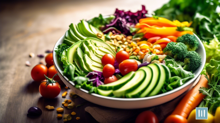 Vibrant vegan salad bowl with nutrient-rich veggies, perfect for effective weight loss on a healthy plant-based diet